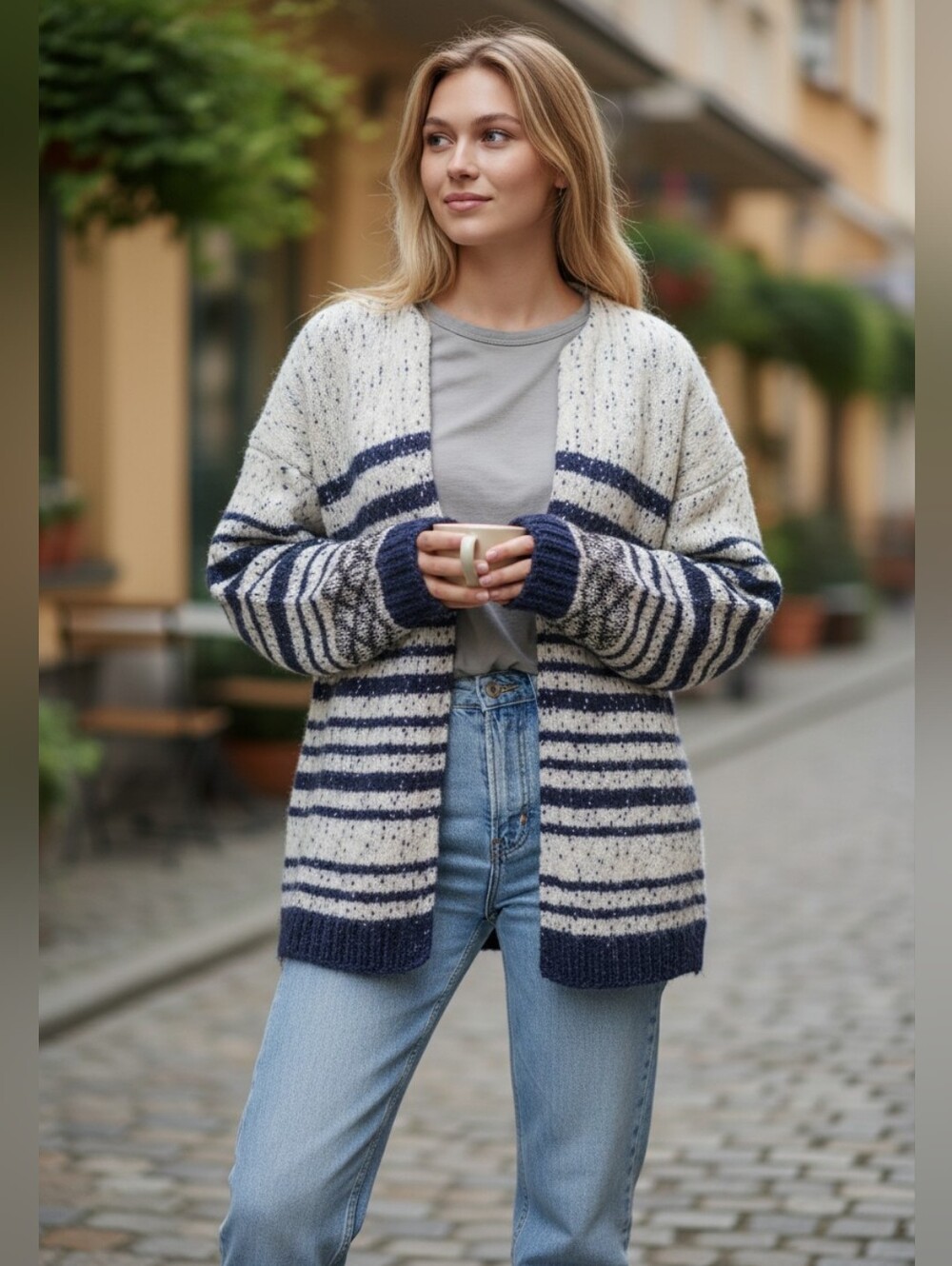 LEON HARPER Elegant Striped  - Navy and Cream